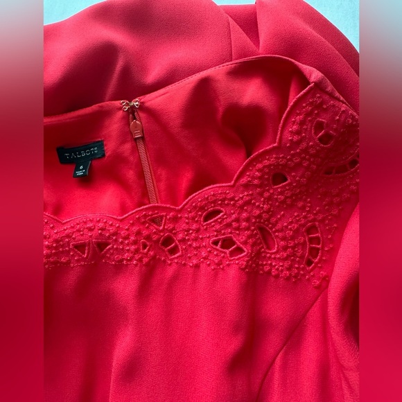 NWOT Talbots Woman's Bright Red Eyelet Neckline Bishop Sleeves Dress, Size 6 - Picture 8 of 9